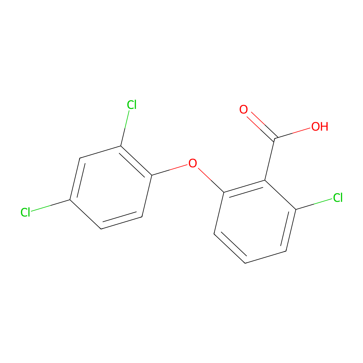2-Chloro-6-(2,4-dichlorophenoxy)benzoic acid molecular structure, CAS 1041555-42-3