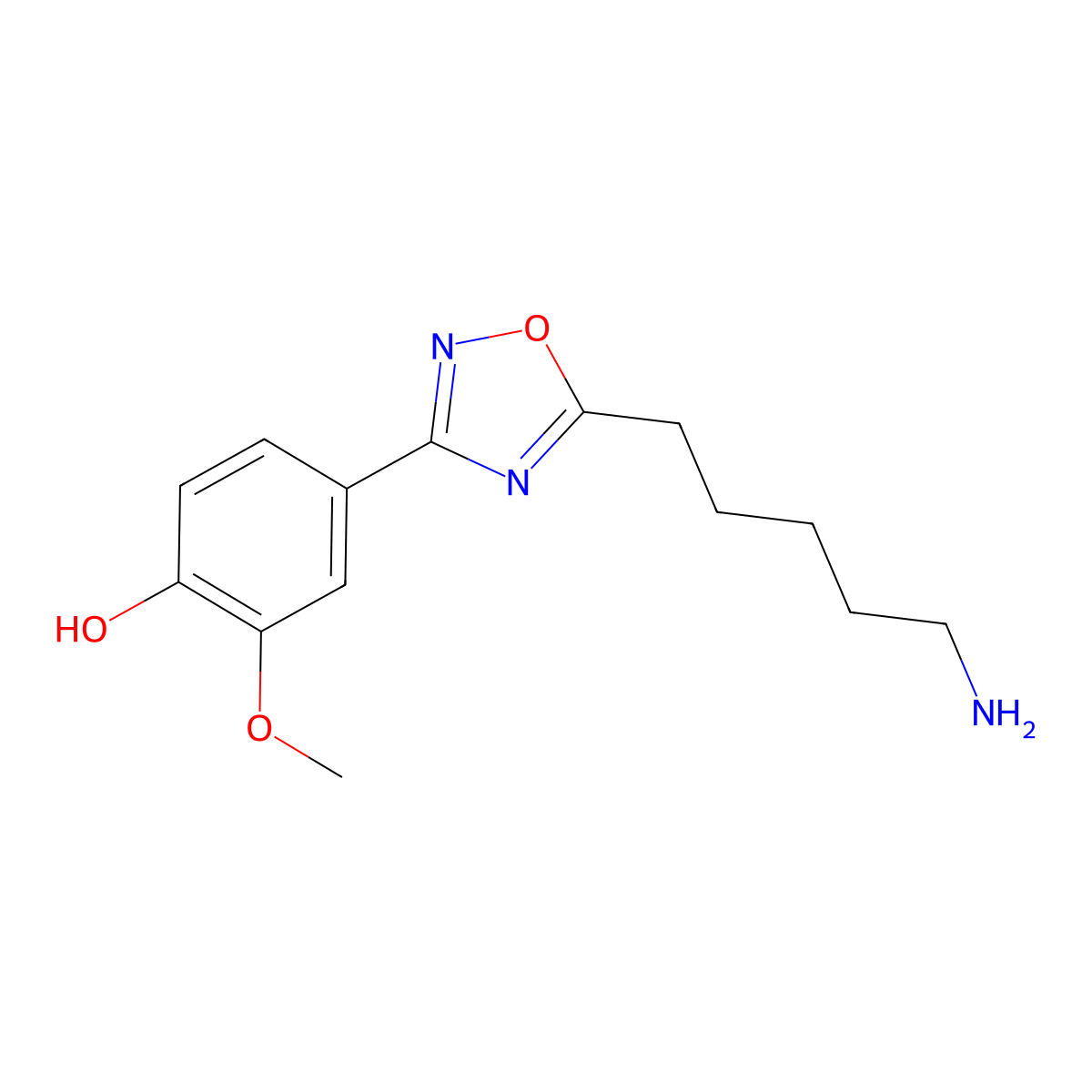 4-[5-(5-Aminopentyl)-1,2,4-oxadiazol-3-yl]-2-methoxyphenol molecular structure, CAS 1041560-55-7
