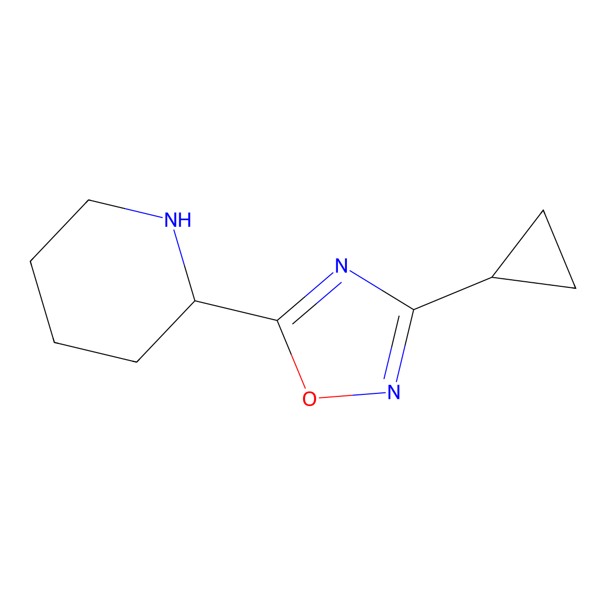 2-(3-Cyclopropyl-1,2,4-oxadiazol-5-yl)piperidine molecular structure, CAS 1041561-95-8
