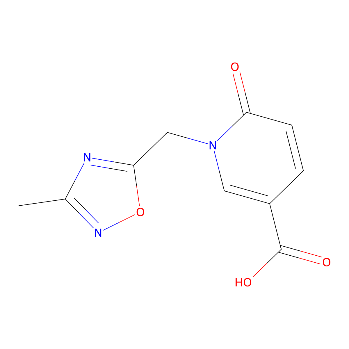 1-[(3-Methyl-1,2,4-oxadiazol-5-yl)methyl]-6-oxo-1,6-dihydropyridine-3-carboxylic acid molecular structure, CAS 1041580-80-6