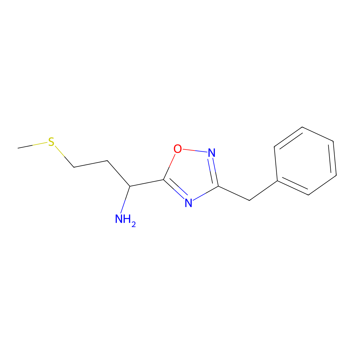 1-(3-Benzyl-1,2,4-oxadiazol-5-yl)-3-(methylsulfanyl)propan-1-amine molecular structure, CAS 1041585-79-8