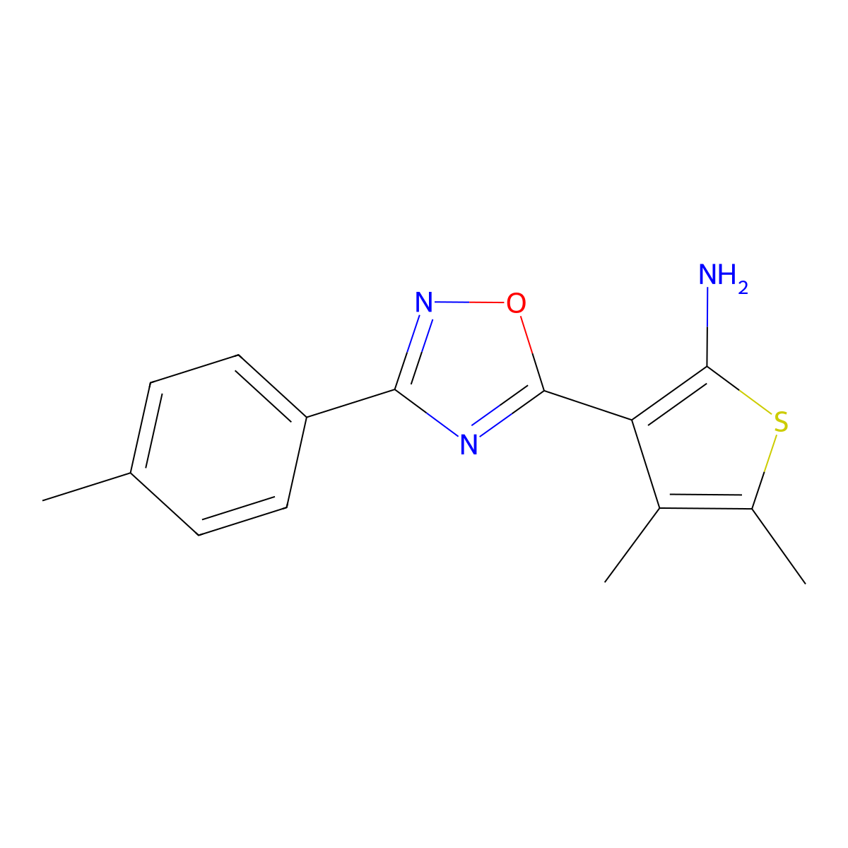4,5-Dimethyl-3-[3-(4-methylphenyl)-1,2,4-oxadiazol-5-yl]thiophen-2-amine molecular structure, CAS 1041594-92-6