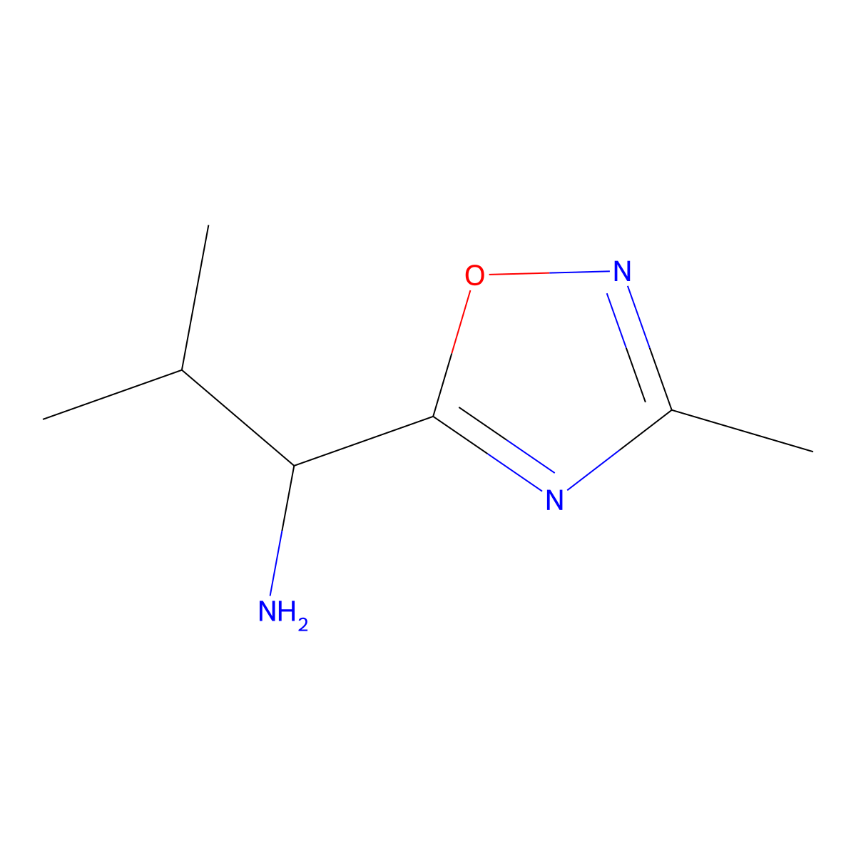 2-Methyl-1-(3-methyl-1,2,4-oxadiazol-5-yl)propan-1-amine molecular structure, CAS 1041603-68-2