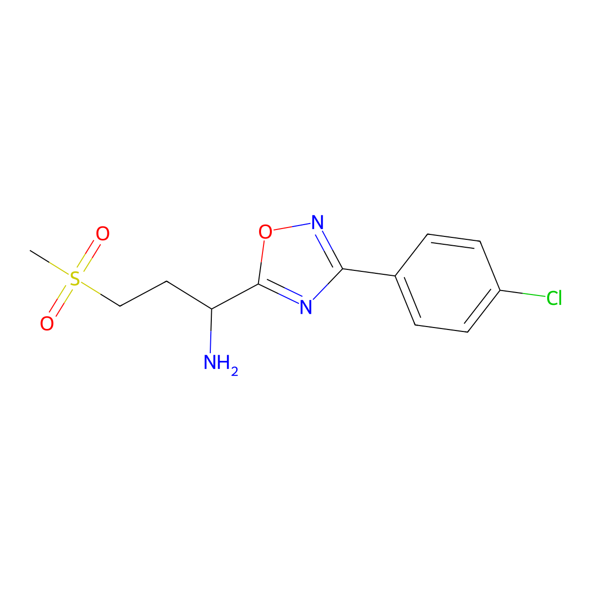 1-(3-(4-Chlorophenyl)-1,2,4-oxadiazol-5-yl)-3-(methylsulfonyl)propan-1-amine molecular structure, CAS 1041604-40-3