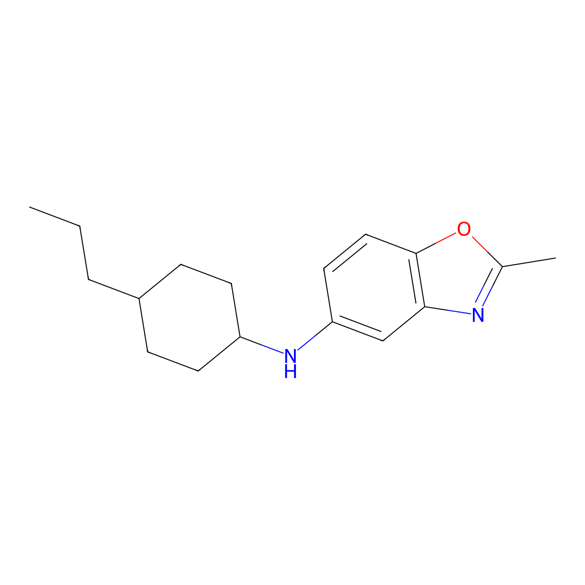 2-Methyl-N-(4-propylcyclohexyl)-5-benzoxazolamine molecular structure, CAS 1041605-14-4
