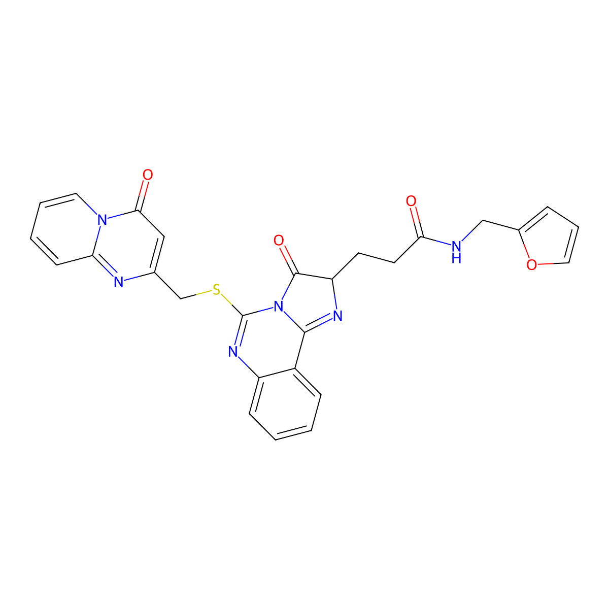 N-[(furan-2-yl)methyl]-3-{3-oxo-5-[({4-oxo-4H-pyrido[1,2-a]pyrimidin-2-yl}methyl)sulfanyl]-2H,3H-imidazo[1,2-c]quinazolin-2-yl}propanamide molecular structure, CAS 1041757-28-1