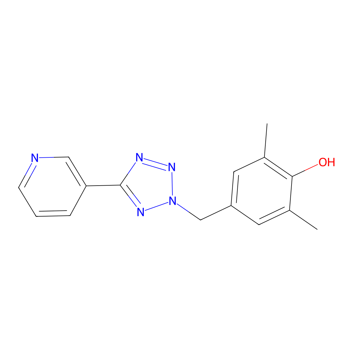 Phenol, 2,6-dimethyl-4-((5-(3-pyridinyl)-2H-tetrazol-2-yl)methyl)- molecular structure, CAS 104186-22-3