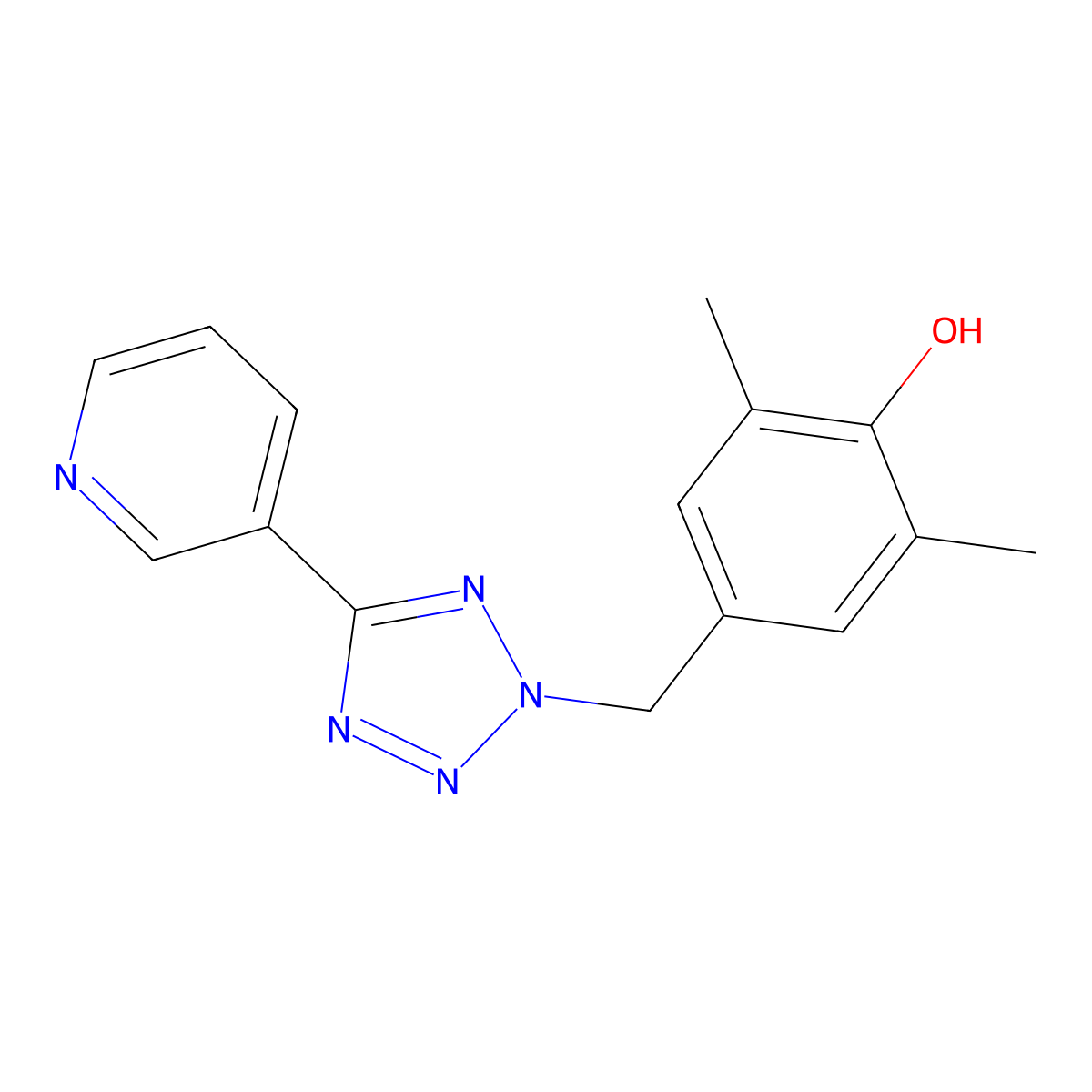 Phenol, 2,6-dimethyl-4-((5-(3-pyridinyl)-2H-tetrazol-2-yl)methyl)- molecular structure, CAS 104186-22-3