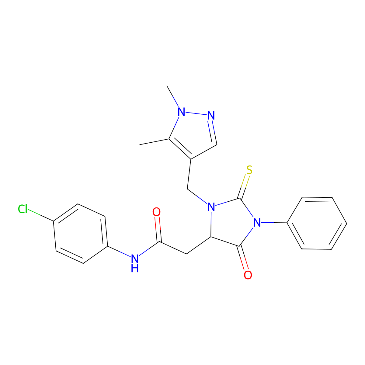 N-(4-chlorophenyl)-2-[3-[(1,5-dimethylpyrazol-4-yl)methyl]-5-oxo-1-phenyl-2-sulfanylideneimidazolidin-4-yl]acetamide molecular structure, CAS 1041861-95-3