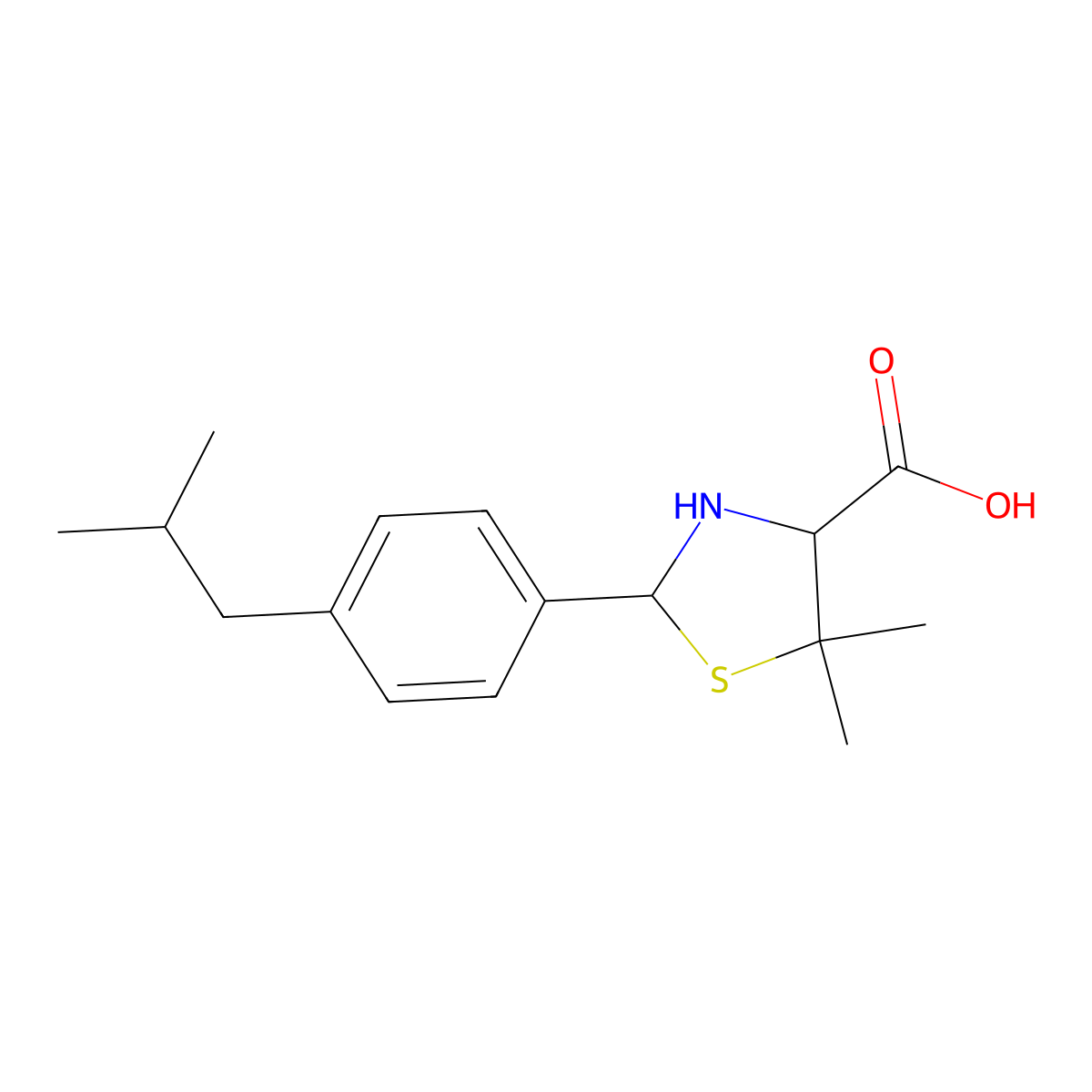 5,5-dimethyl-2-[4-(2-methylpropyl)phenyl]-1,3-thiazolidine-4-carboxylic Acid molecular structure, CAS 1041870-96-5