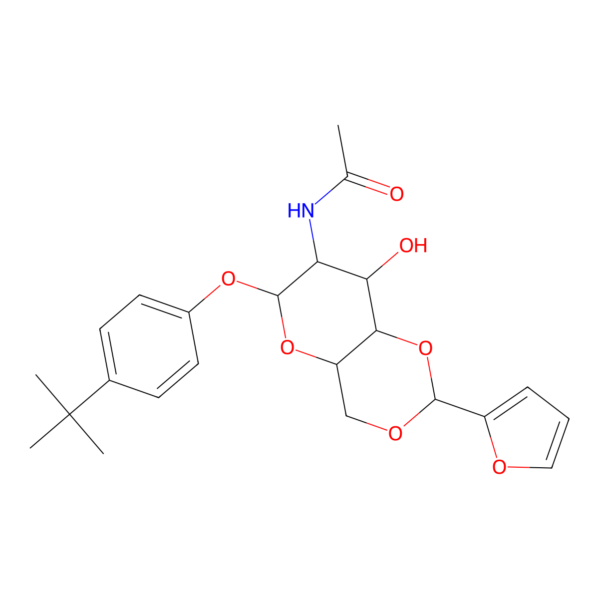 N-((4aR,6S,7R,8R,8aS)-6-(4-(tert-butyl)phenoxy)-2-(furan-2-yl)-8-hydroxyhexahydropyrano[3,2-d][1,3]dioxin-7-yl)acetamide molecular structure, CAS 1041927-94-9