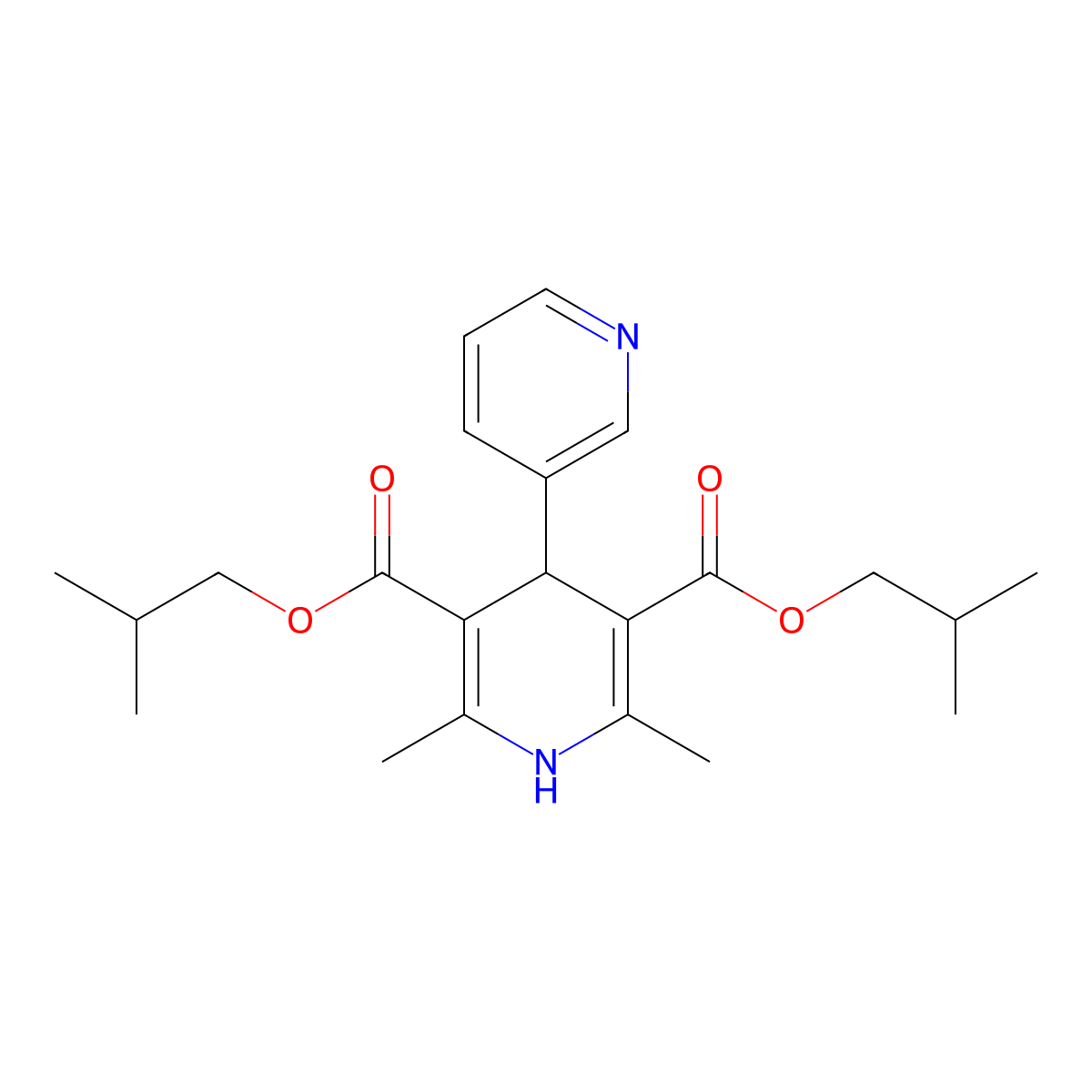 Bis(2-methylpropyl) 2',6'-dimethyl-1',4'-dihydro-3,4'-bipyridine-3',5'-dicarboxylate molecular structure, CAS 104196-55-6