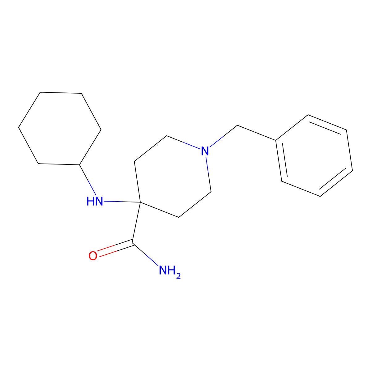 1-Benzyl-4-(cyclohexylamino)piperidine-4-carboxamide molecular structure, CAS 1042-35-9