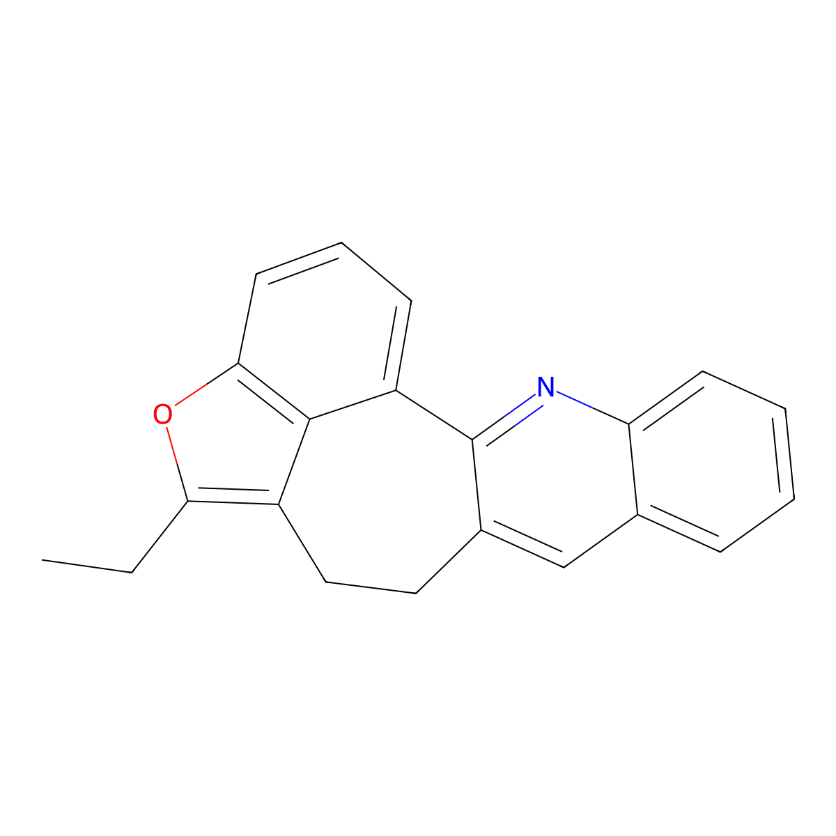 2-Ethyl-3,4-dihydrobenzofuro[3',4':5,6,7]cyclohepta[1,2-b]quinoline molecular structure, CAS 1042-81-5