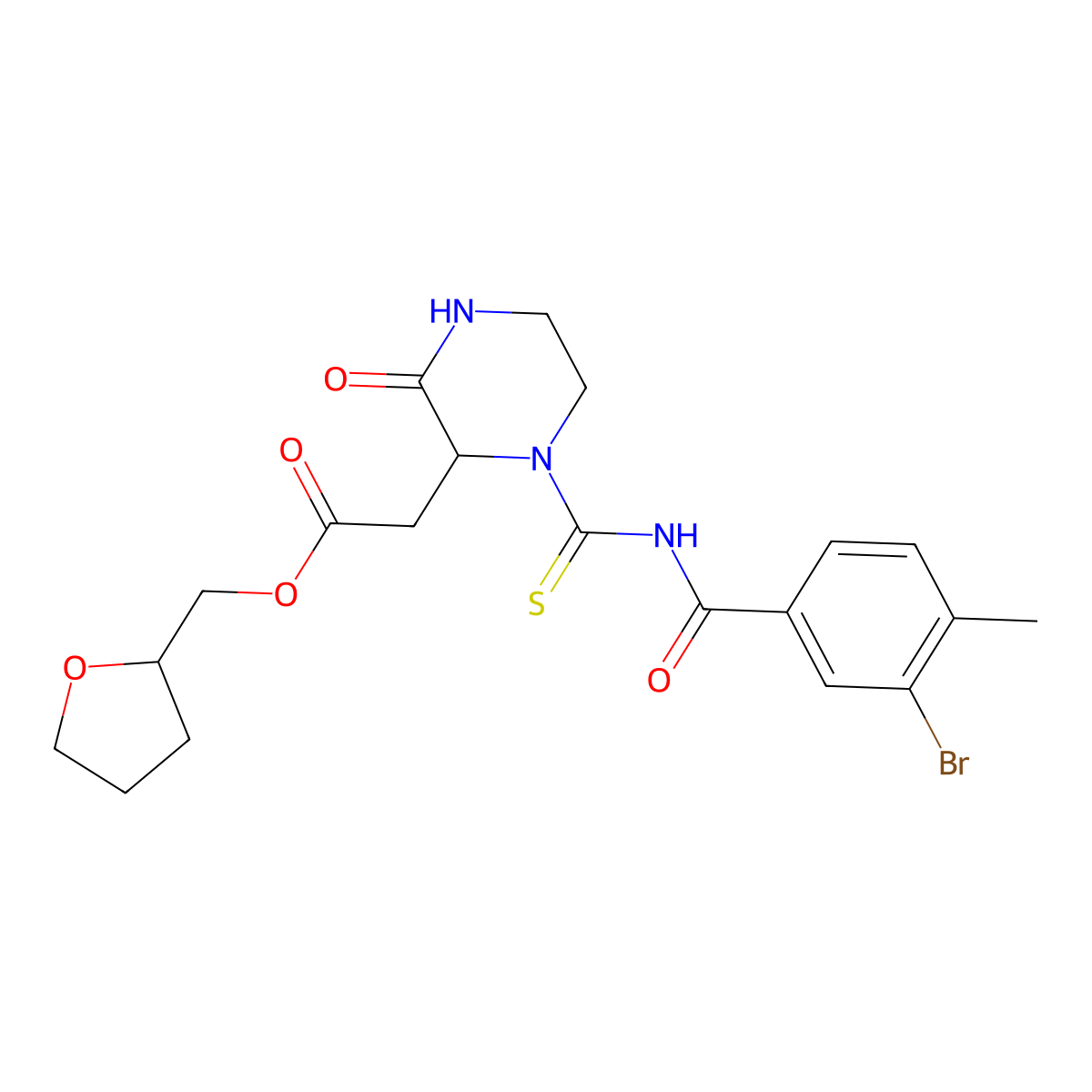 (Tetrahydrofuran-2-yl)methyl 2-(1-((3-bromo-4-methylbenzoyl)carbamothioyl)-3-oxopiperazin-2-yl)acetate molecular structure, CAS 1042069-96-4