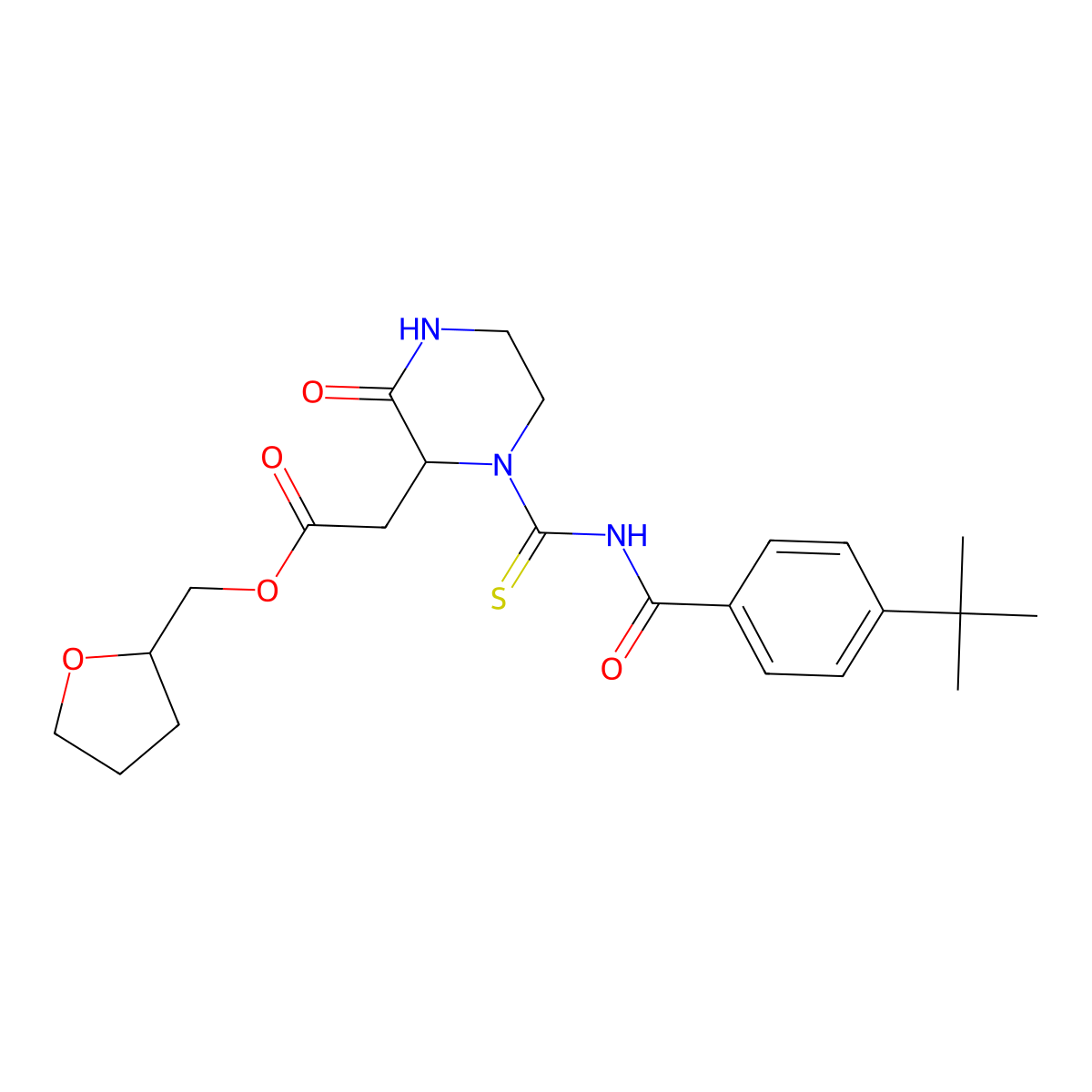 (Tetrahydrofuran-2-yl)methyl 2-(1-((4-(tert-butyl)benzoyl)carbamothioyl)-3-oxopiperazin-2-yl)acetate molecular structure, CAS 1042069-97-5