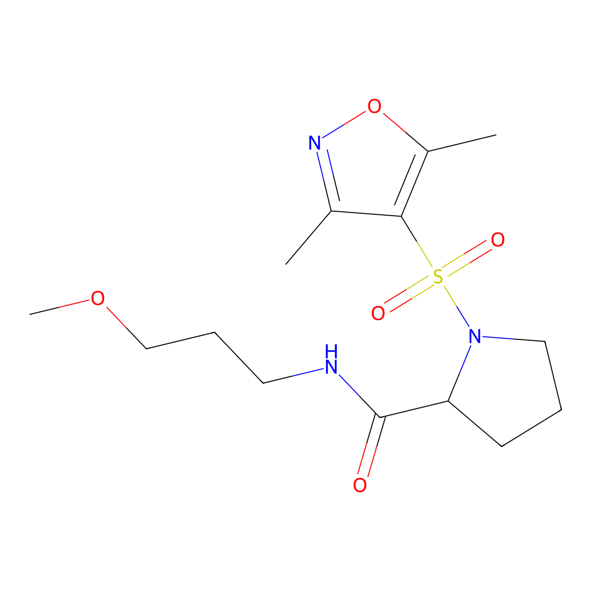 1-[(3,5-dimethyl-1,2-oxazol-4-yl)sulfonyl]-N-(3-methoxypropyl)prolinamide molecular structure, CAS 1042104-23-3