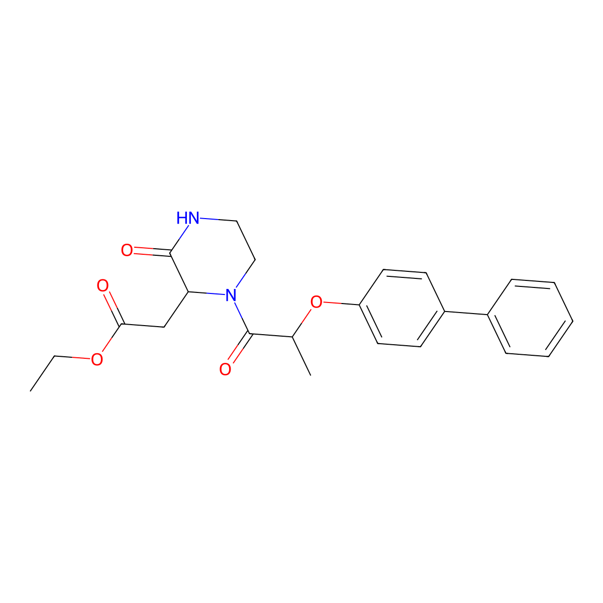 Ethyl {1-[2-(biphenyl-4-yloxy)propanoyl]-3-oxopiperazin-2-yl}acetate molecular structure, CAS 1042132-31-9