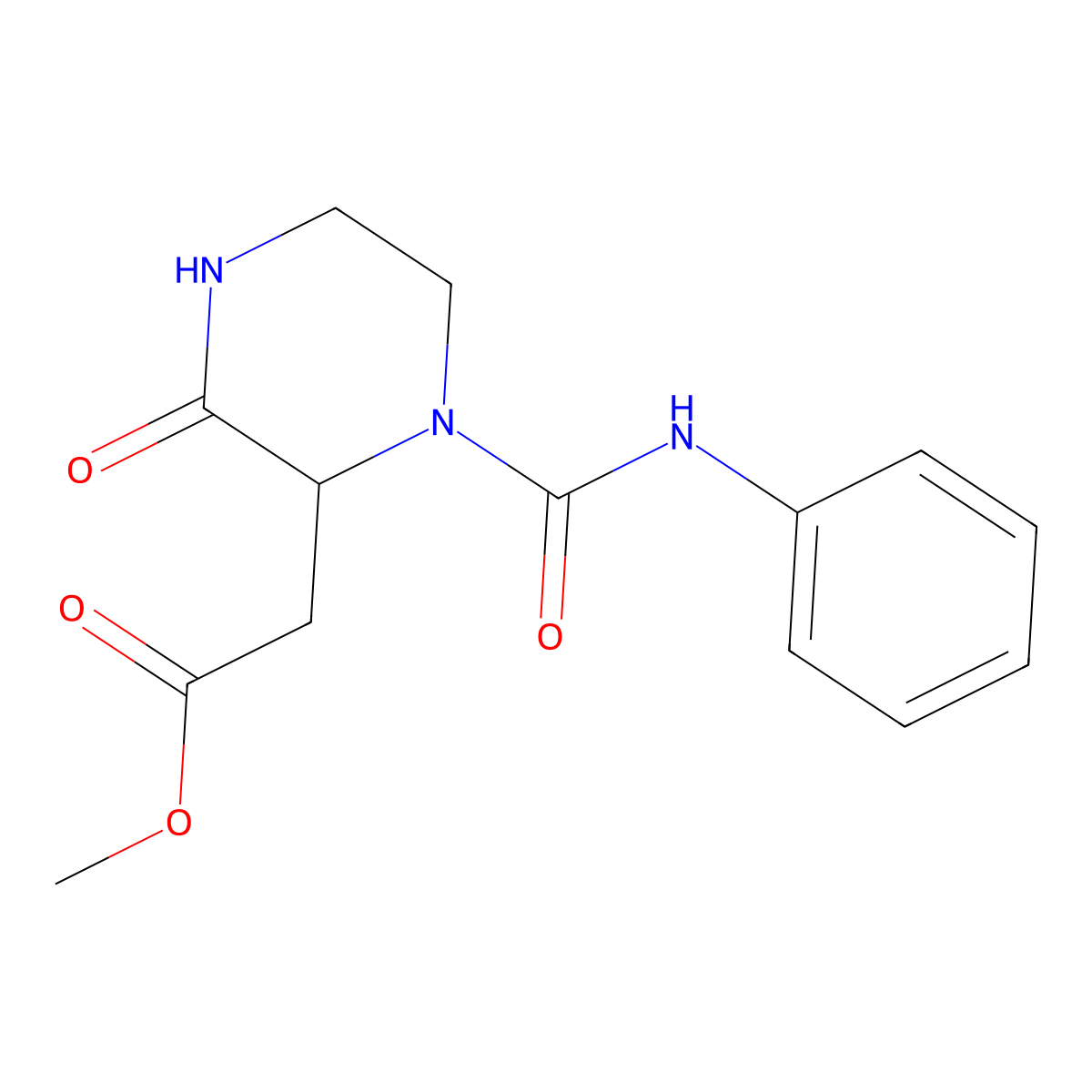(3-Oxo-1-phenylcarbamoyl-piperazin-2-yl)-acetic acid methyl ester molecular structure, CAS 1042134-00-8