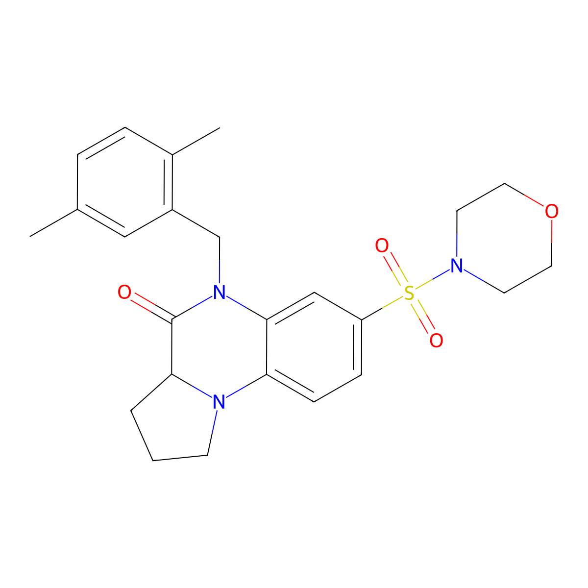 5-(2,5-dimethylbenzyl)-7-(morpholinosulfonyl)-1,2,3,3a-tetrahydropyrrolo[1,2-a]quinoxalin-4(5H)-one molecular structure, CAS 1042134-66-6