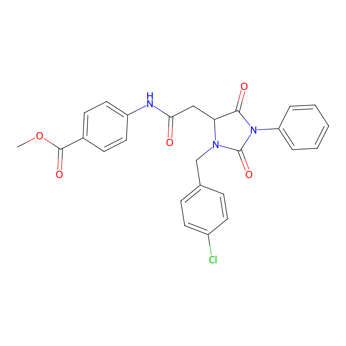 Methyl 4-({[3-(4-chlorobenzyl)-2,5-dioxo-1-phenylimidazolidin-4-yl]acetyl}amino)benzoate molecular structure, CAS 1042134-67-7