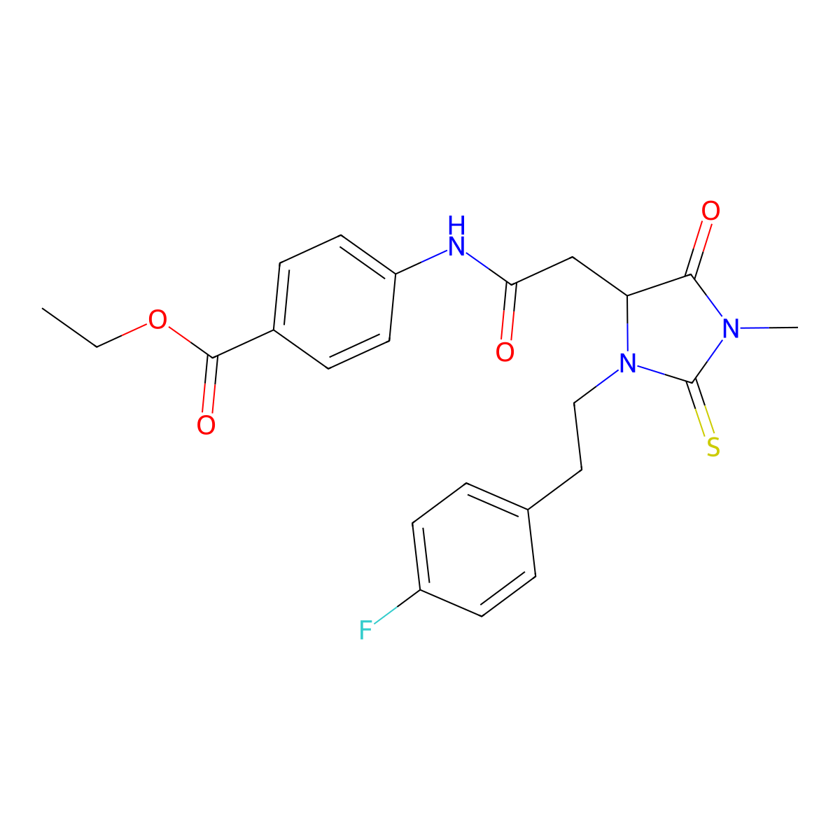 Ethyl 4-[({3-[2-(4-fluorophenyl)ethyl]-1-methyl-5-oxo-2-thioxoimidazolidin-4-yl}acetyl)amino]benzoate molecular structure, CAS 1042134-70-2