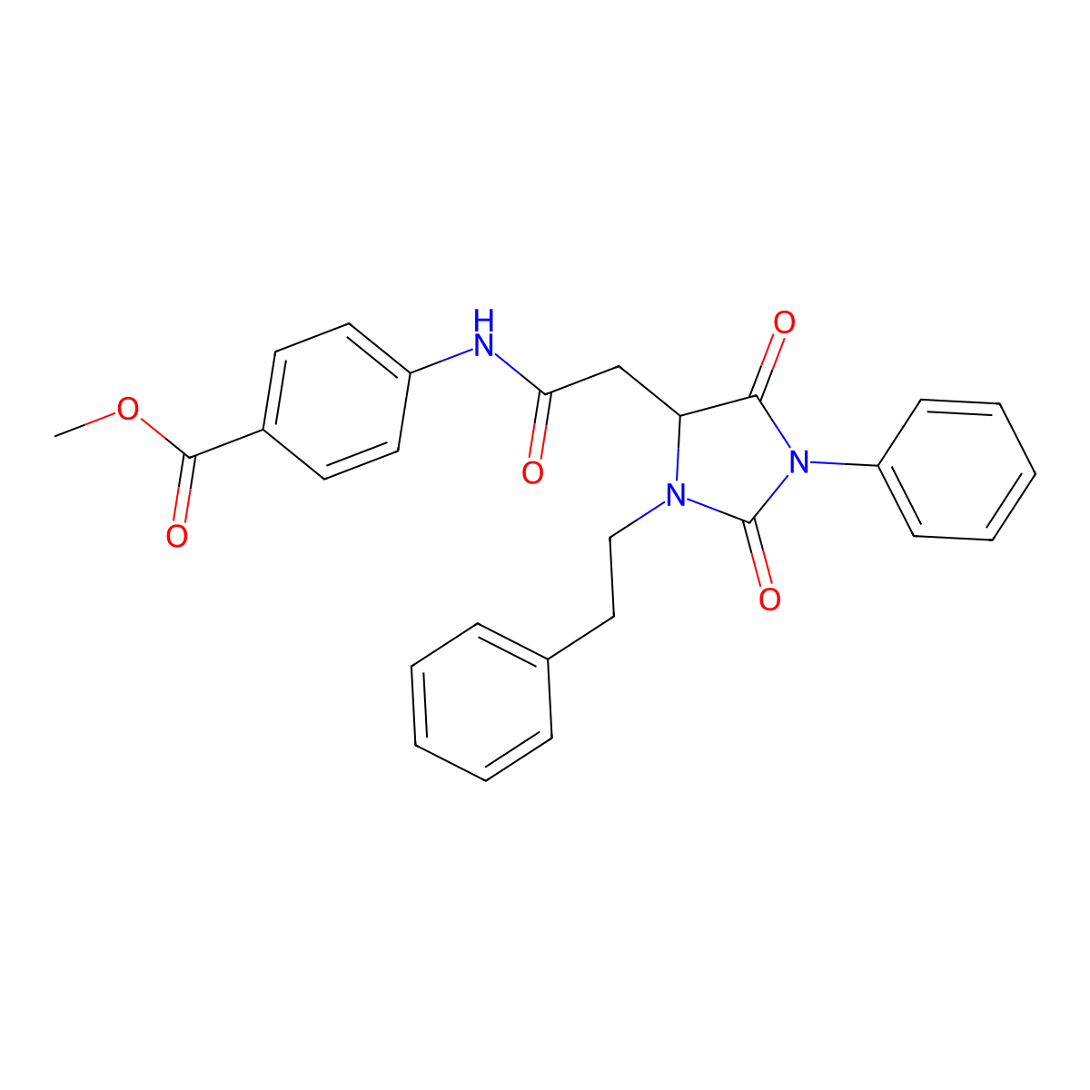Methyl 4-({[2,5-dioxo-1-phenyl-3-(2-phenylethyl)imidazolidin-4-yl]acetyl}amino)benzoate molecular structure, CAS 1042134-71-3
