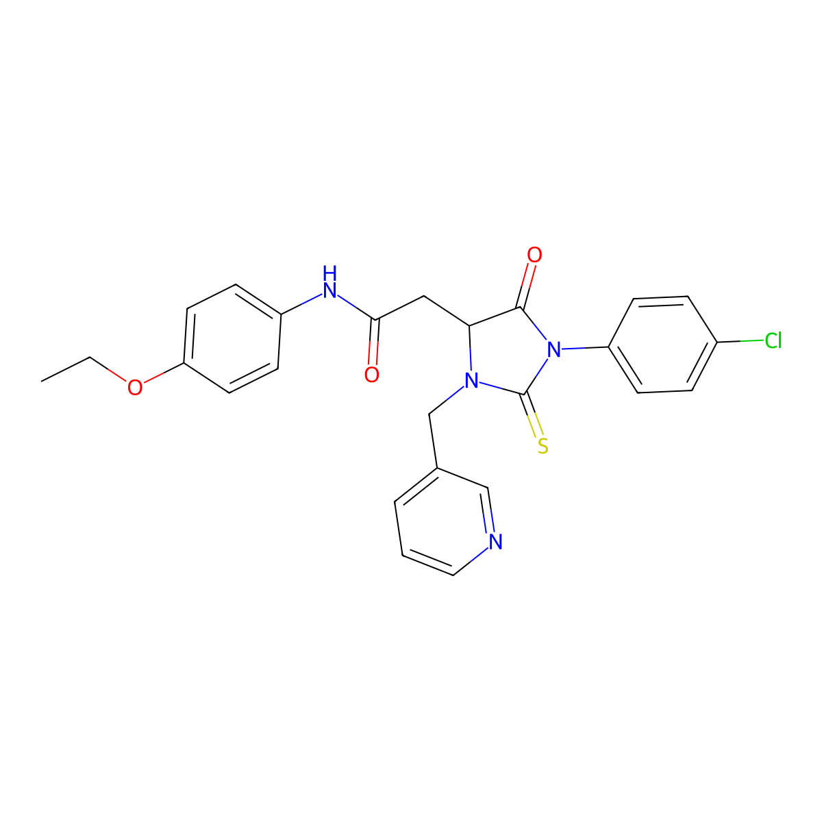 2-[1-(4-chlorophenyl)-5-oxo-3-(pyridin-3-ylmethyl)-2-sulfanylideneimidazolidin-4-yl]-N-(4-ethoxyphenyl)acetamide molecular structure, CAS 1042134-72-4