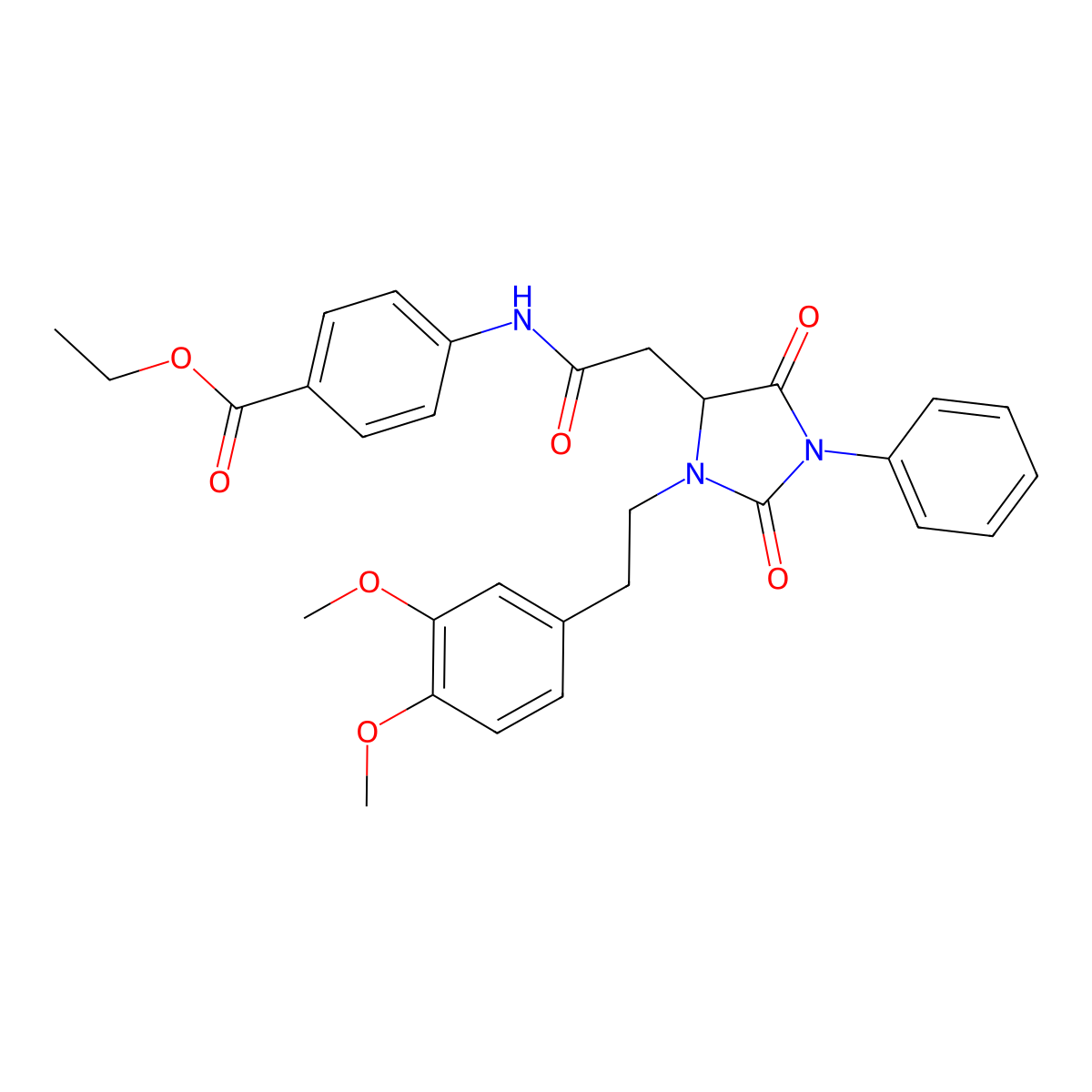 Ethyl 4-[({3-[2-(3,4-dimethoxyphenyl)ethyl]-2,5-dioxo-1-phenylimidazolidin-4-yl}acetyl)amino]benzoate molecular structure, CAS 1042134-73-5