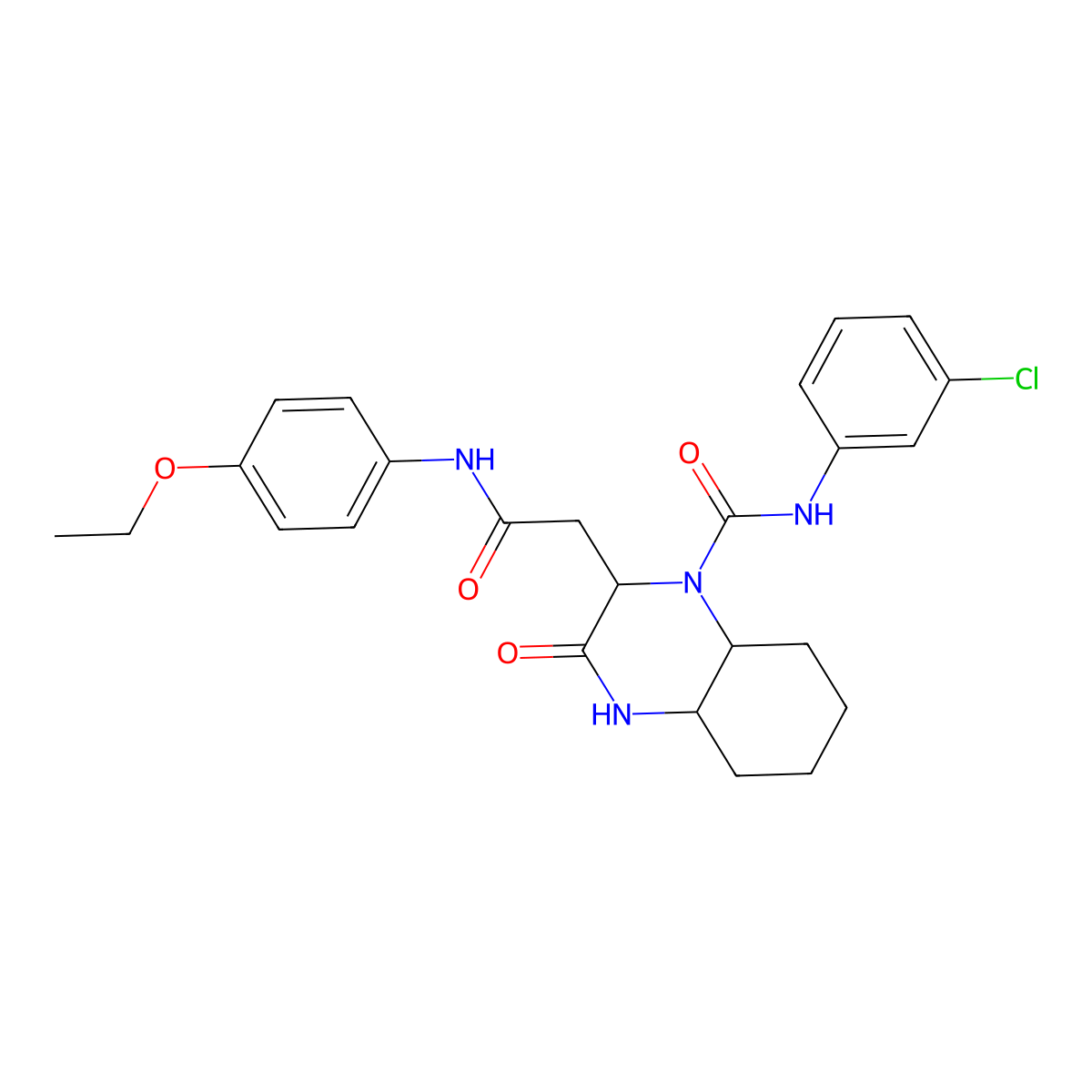 N-(3-chlorophenyl)-2-[2-(4-ethoxyanilino)-2-oxoethyl]-3-oxooctahydro-1(2H)-quinoxalinecarboxamide molecular structure, CAS 1042163-67-6