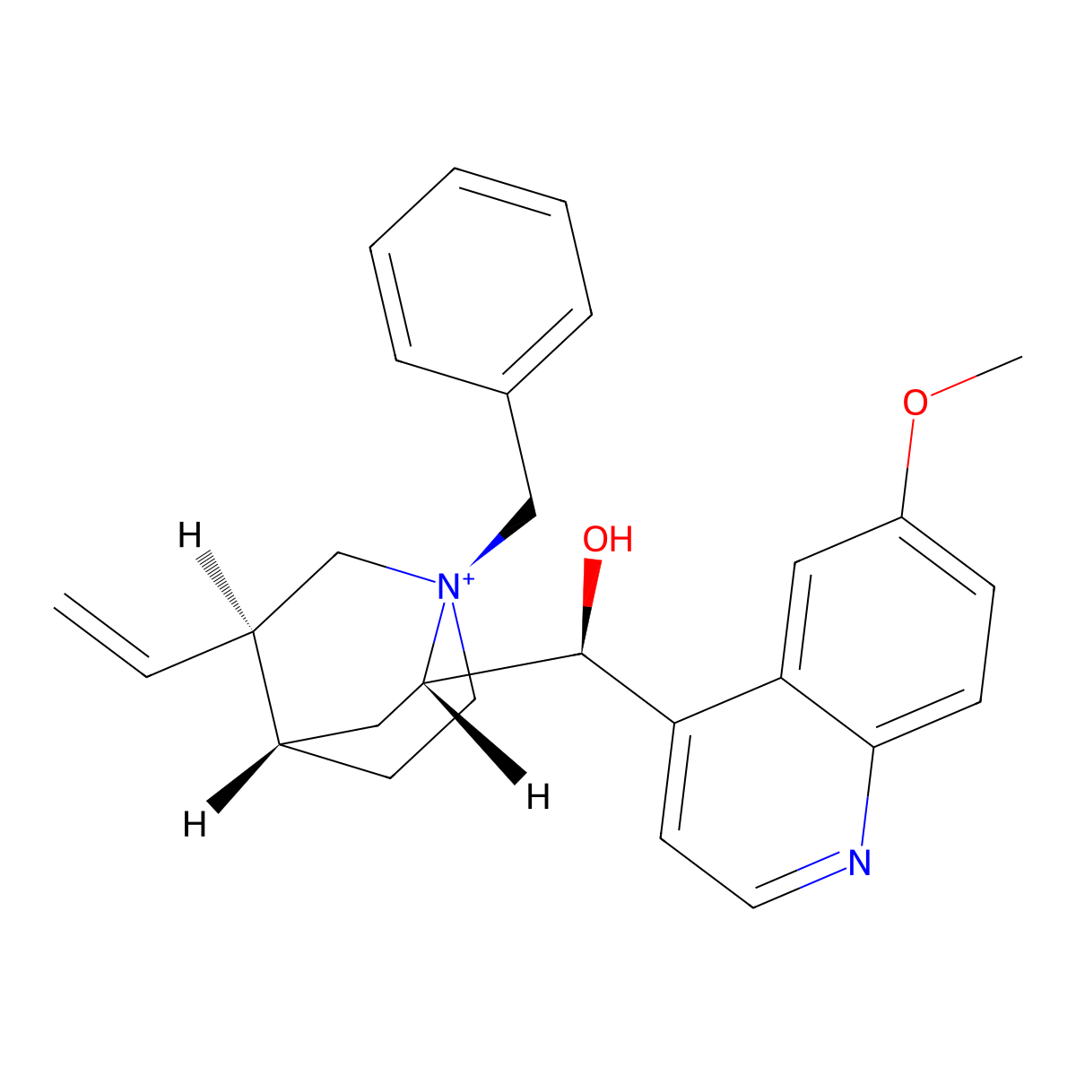 Cinchonanium, 9-hydroxy-6'-methoxy-1-(phenylmethyl)-, (8alpha,9S)- molecular structure, CAS 1042167-24-7