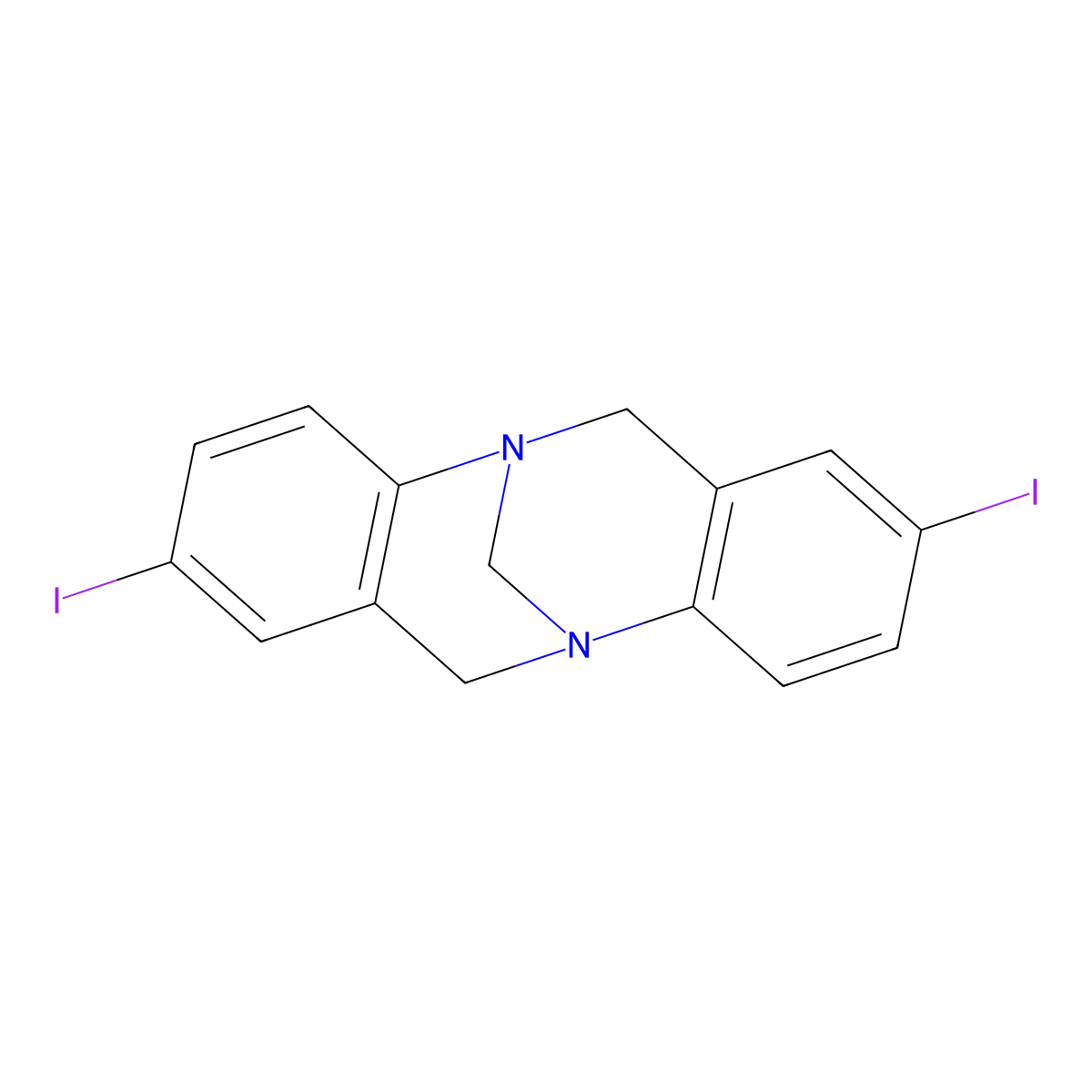 (5S,11S)-2,8-Diiodo-6H,12H-5,11-methanodibenzo[B,F][1,5]diazocine molecular structure, CAS 1042268-78-9