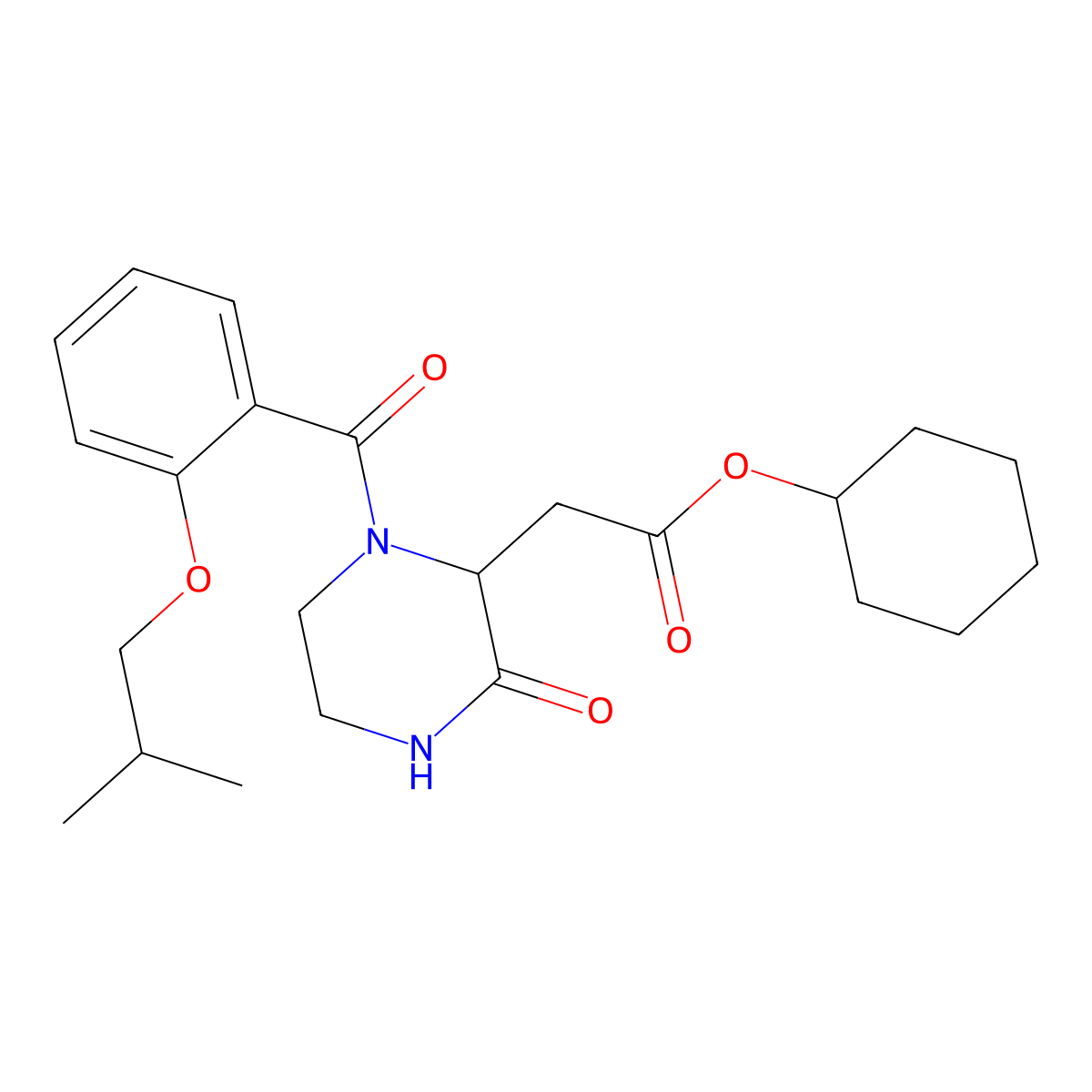Cyclohexyl (1-{[2-(2-methylpropoxy)phenyl]carbonyl}-3-oxopiperazin-2-yl)acetate molecular structure, CAS 1042302-83-9