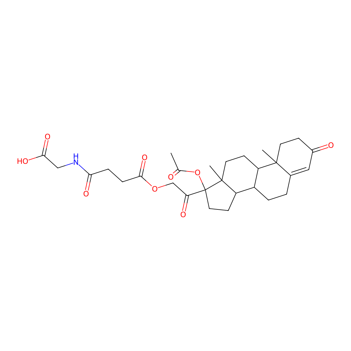 2-[[4-[2-[(8R,9S,10R,13S,14S,17R)-17-acetyloxy-10,13-dimethyl-3-oxo-2,6,7,8,9,11,12,14,15,16-decahydro-1H-cyclopenta[a]phenanthren-17-yl]-2-oxoethoxy]-4-oxobutanoyl]amino]acetic acid molecular structure, CAS 1042371-16-3