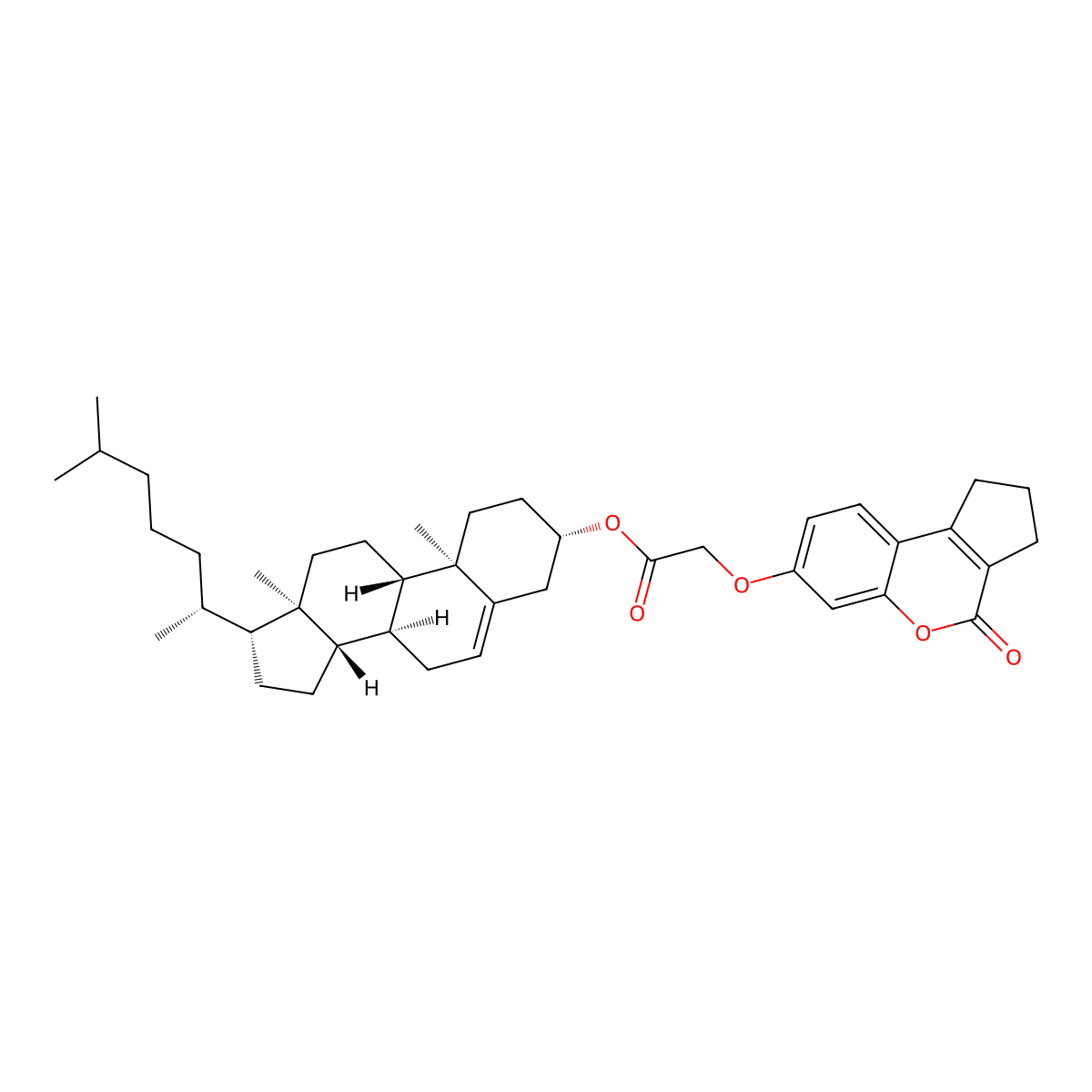 (3beta)-Cholest-5-en-3-yl [(4-oxo-1,2,3,4-tetrahydrocyclopenta[c]chromen-7-yl)oxy]acetate molecular structure, CAS 1042419-43-1