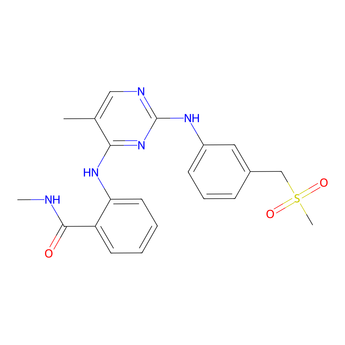 N-methyl-2-[[5-methyl-2-[3-(methylsulfonylmethyl)anilino]pyrimidin-4-yl]amino]benzamide molecular structure, CAS 1042433-41-9