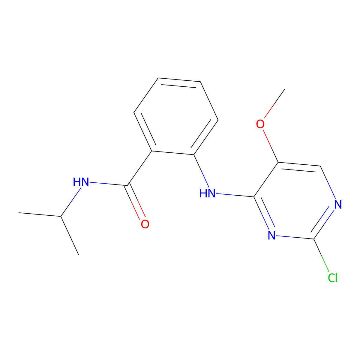 2-[(2-chloro-5-methoxypyrimidin-4-yl)amino]-N-(propan-2-yl)benzamide molecular structure, CAS 1042434-83-2