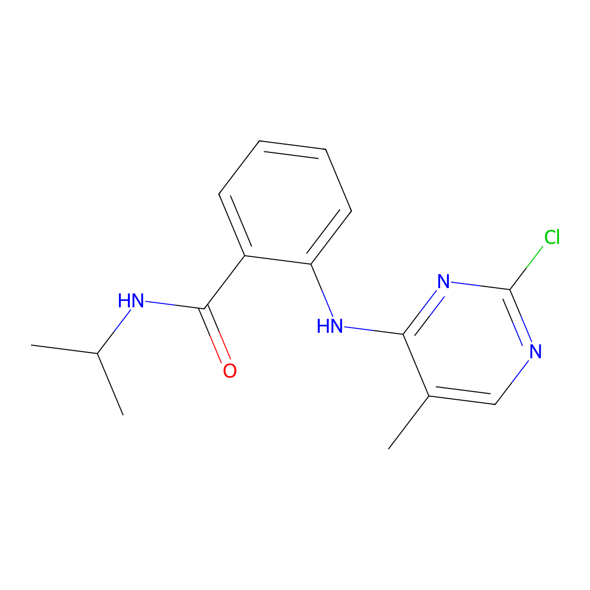 2-[(2-Chloro-5-methyl-4-pyrimidinyl)amino]-N-(1-methylethyl)benzamide molecular structure, CAS 1042434-86-5