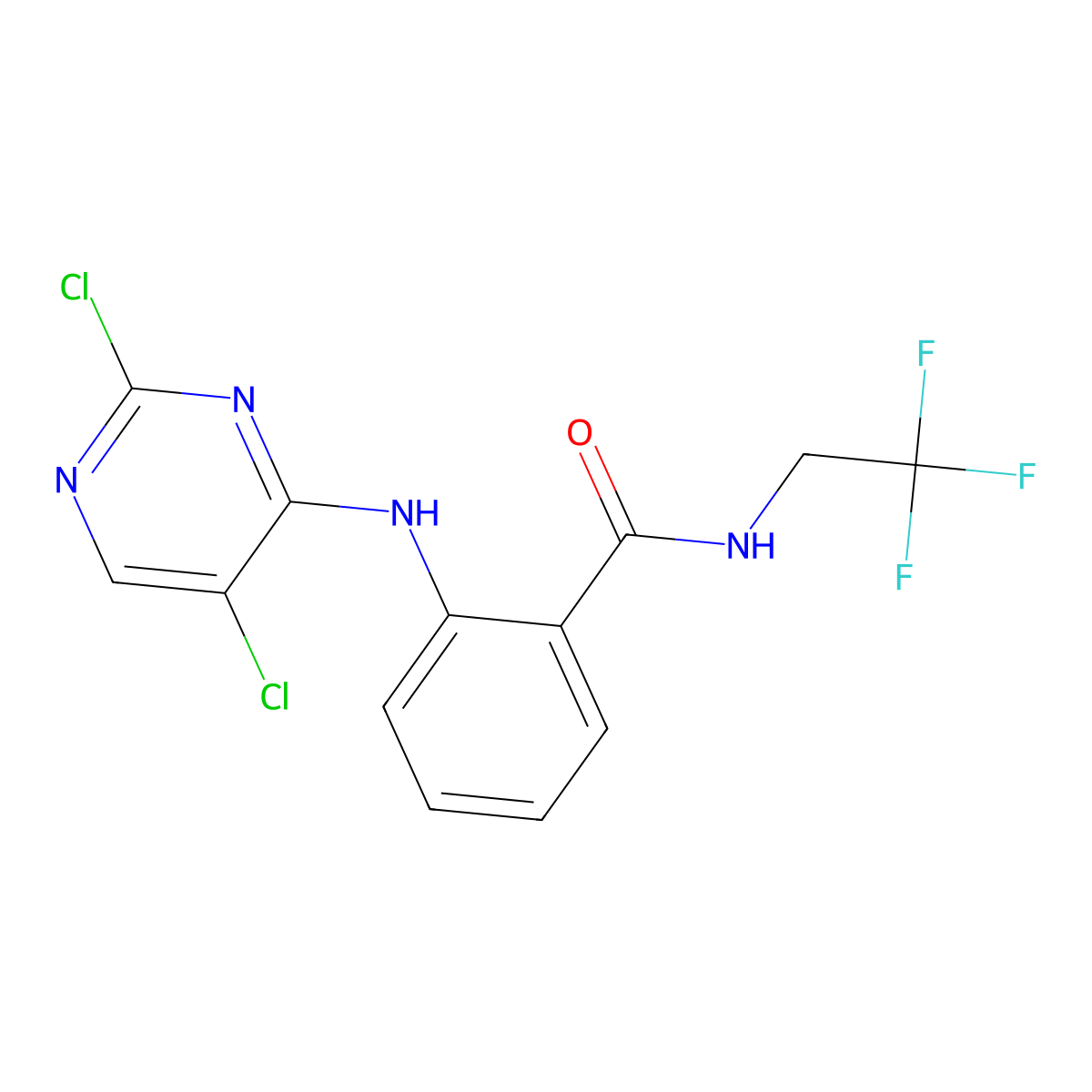 2-[(2,5-dichloropyrimidin-4-yl)amino]-N-(2,2,2-trifluoroethyl)benzamide molecular structure, CAS 1042435-22-2