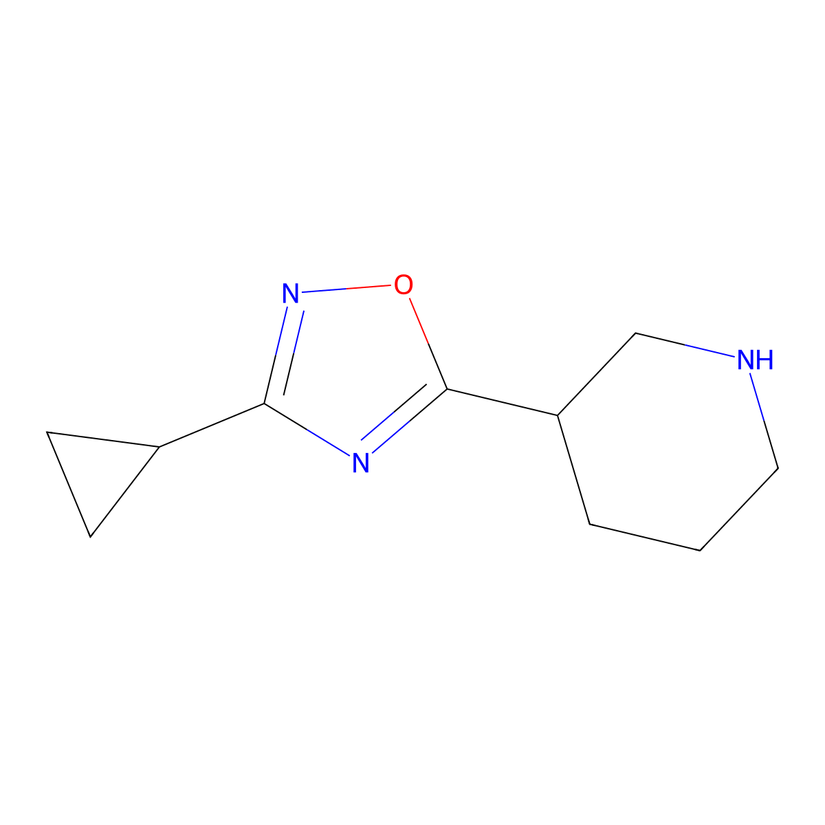 3-(3-Cyclopropyl-1,2,4-oxadiazol-5-yl)piperidine molecular structure, CAS 1042499-41-1