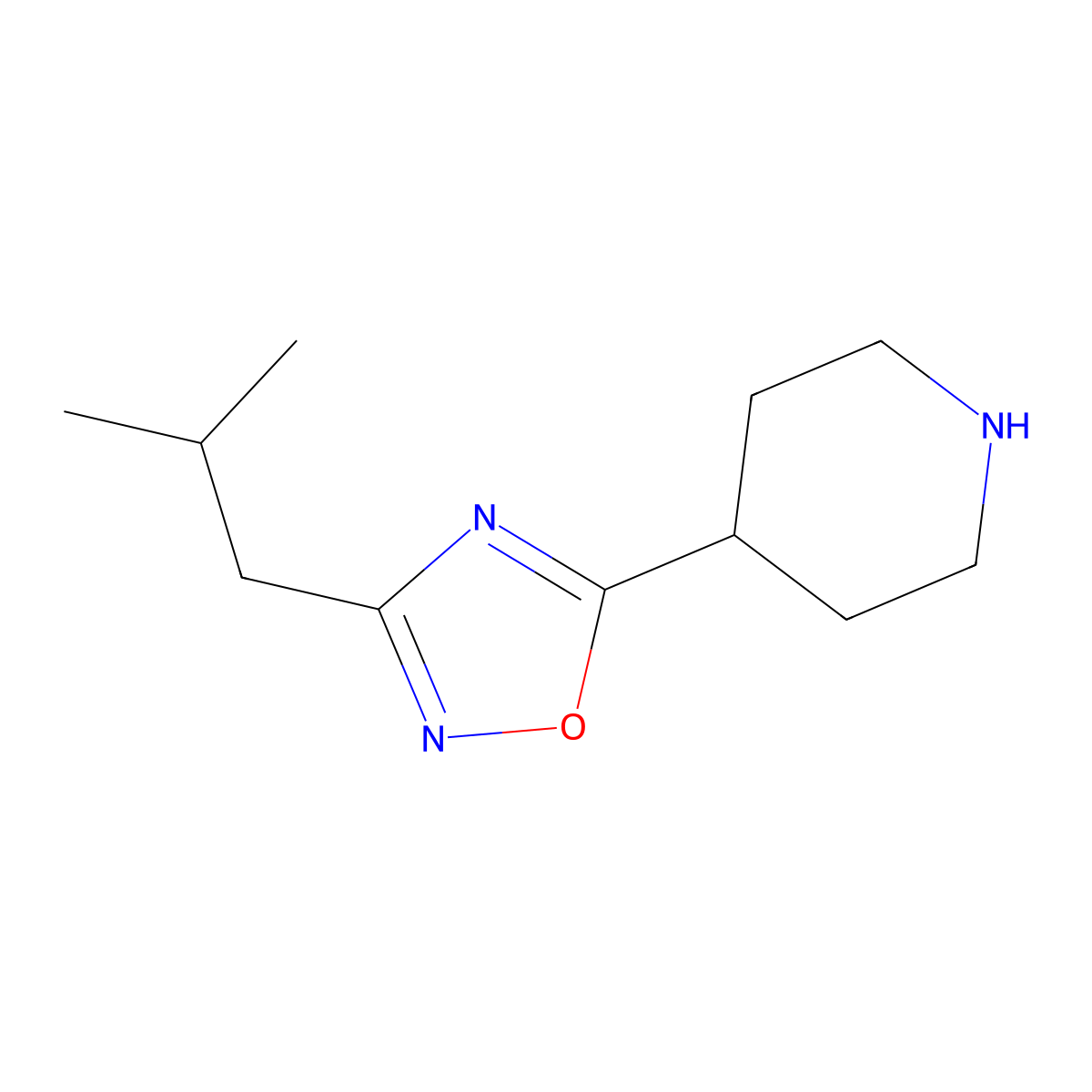 4-[3-(2-Methylpropyl)-1,2,4-oxadiazol-5-yl]piperidine molecular structure, CAS 1042499-82-0