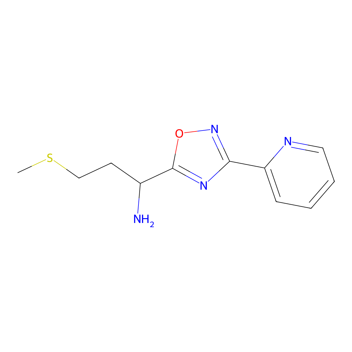 3-(Methylsulfanyl)-1-[3-(pyridin-2-yl)-1,2,4-oxadiazol-5-yl]propan-1-amine molecular structure, CAS 1042511-23-8