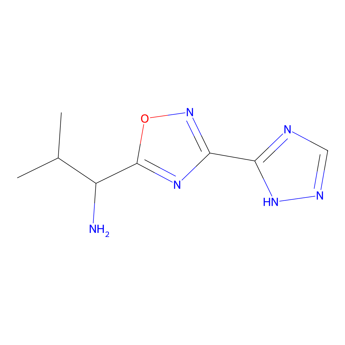 2-methyl-1-[3-(4H-1,2,4-triazol-3-yl)-1,2,4-oxadiazol-5-yl]propan-1-amine molecular structure, CAS 1042521-80-1