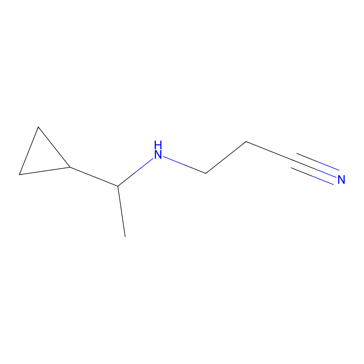 3-[(1-Cyclopropylethyl)amino]propanenitrile molecular structure, CAS 1042563-55-2
