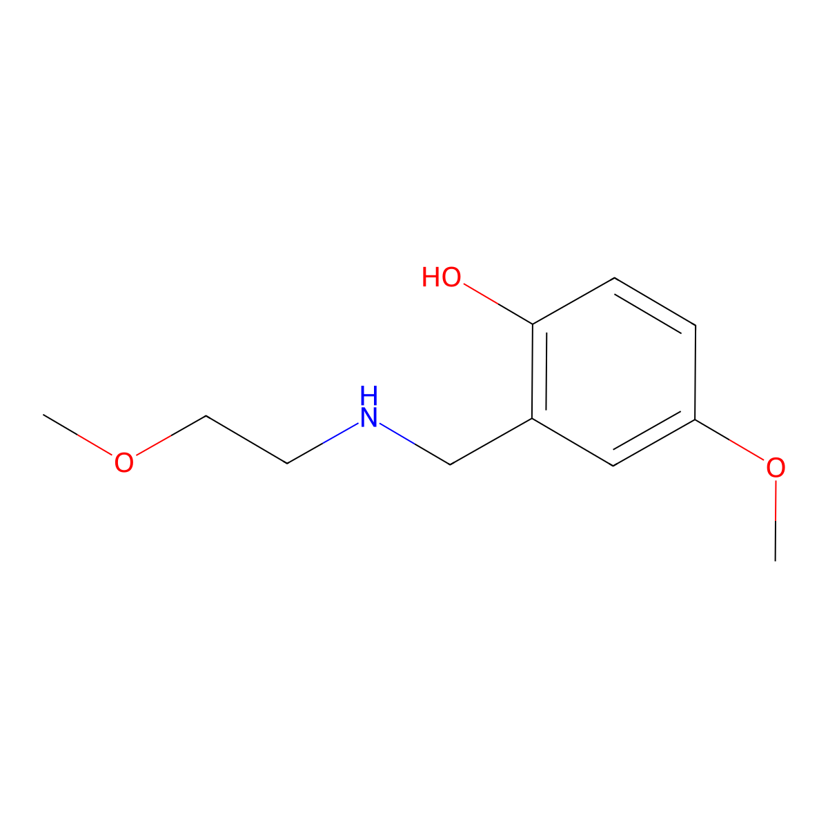 4-Methoxy-2-{[(2-methoxyethyl)amino]methyl}phenol molecular structure, CAS 1042572-99-5