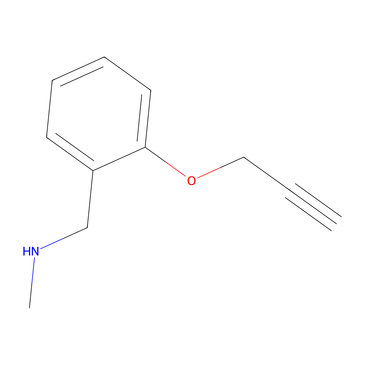 Methyl({[2-(prop-2-yn-1-yloxy)phenyl]methyl})amine molecular structure, CAS 1042584-62-2