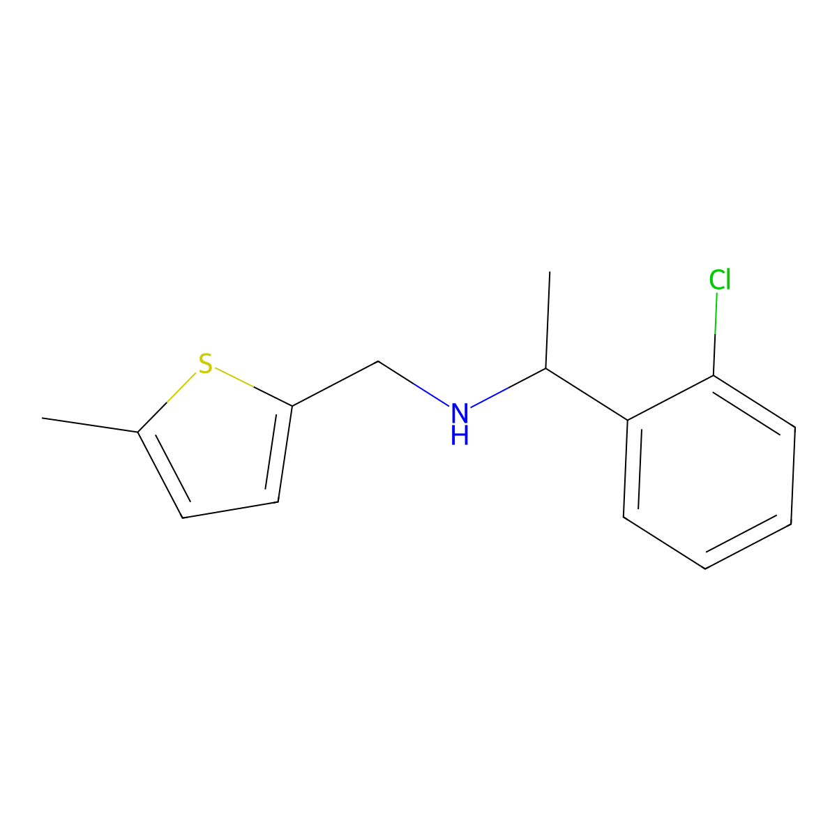 1-(2-Chlorophenyl)-N-((5-methylthiophen-2-yl)methyl)ethan-1-amine molecular structure, CAS 1042621-18-0