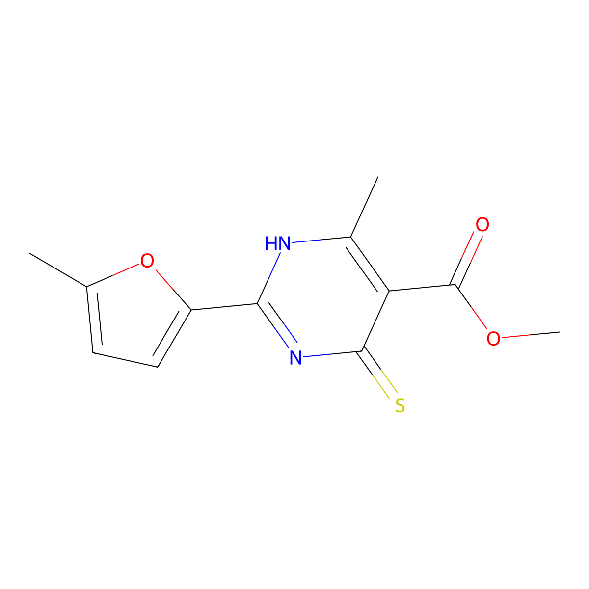 Methyl 4-methyl-2-(5-methylfuran-2-yl)-6-sulfanylidene-1,6-dihydropyrimidine-5-carboxylate molecular structure, CAS 1042640-70-9