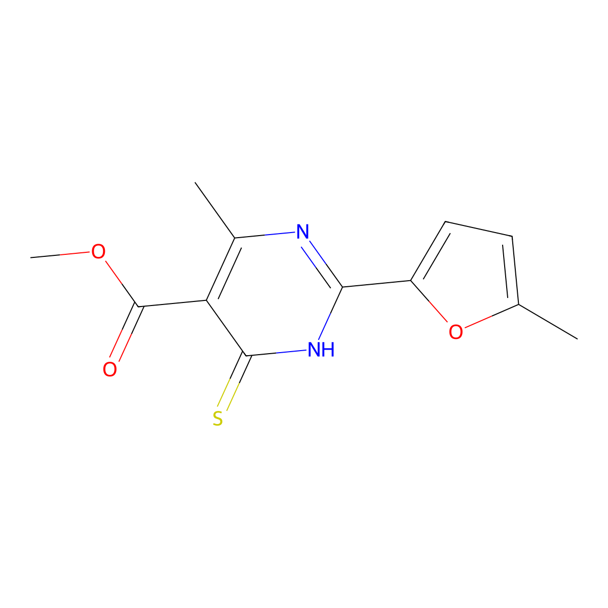 Methyl 4-methyl-2-(5-methylfuran-2-yl)-6-sulfanylidene-1,6-dihydropyrimidine-5-carboxylate molecular structure, CAS 1042640-70-9