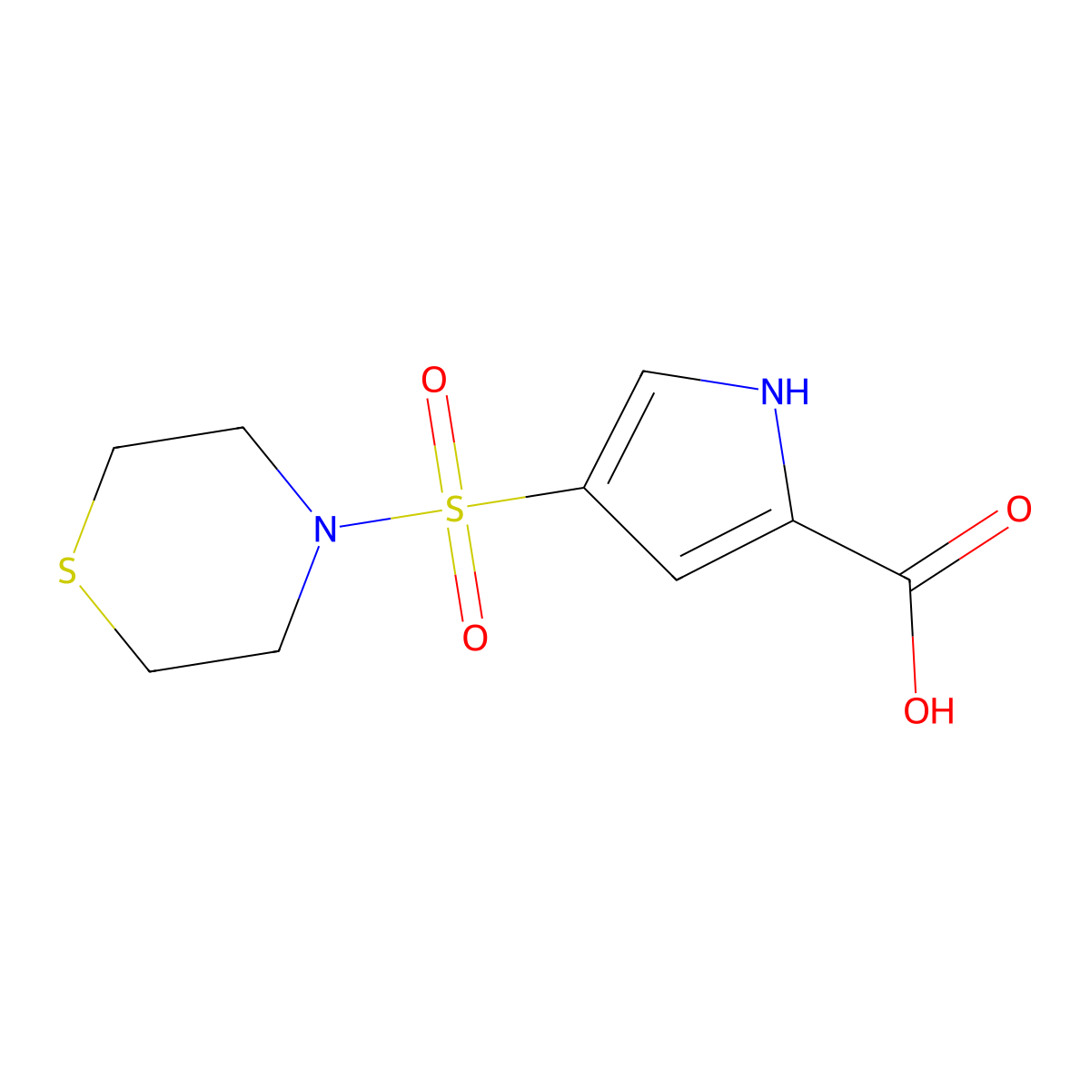 4-(thiomorpholine-4-sulfonyl)-1H-pyrrole-2-carboxylic acid molecular structure, CAS 1042649-64-8